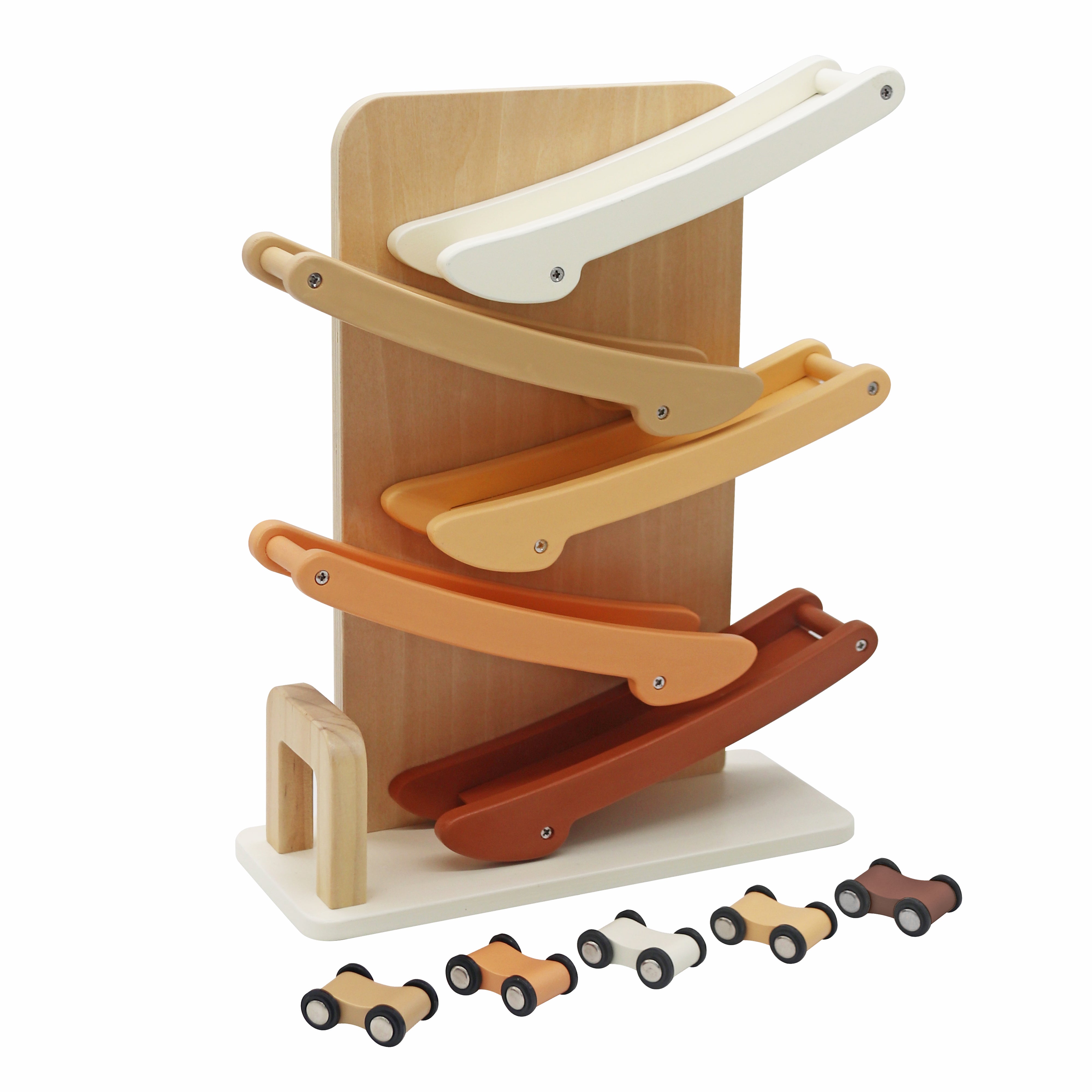 מגלשת מכוניות כולל 5 מכוניות מעץ