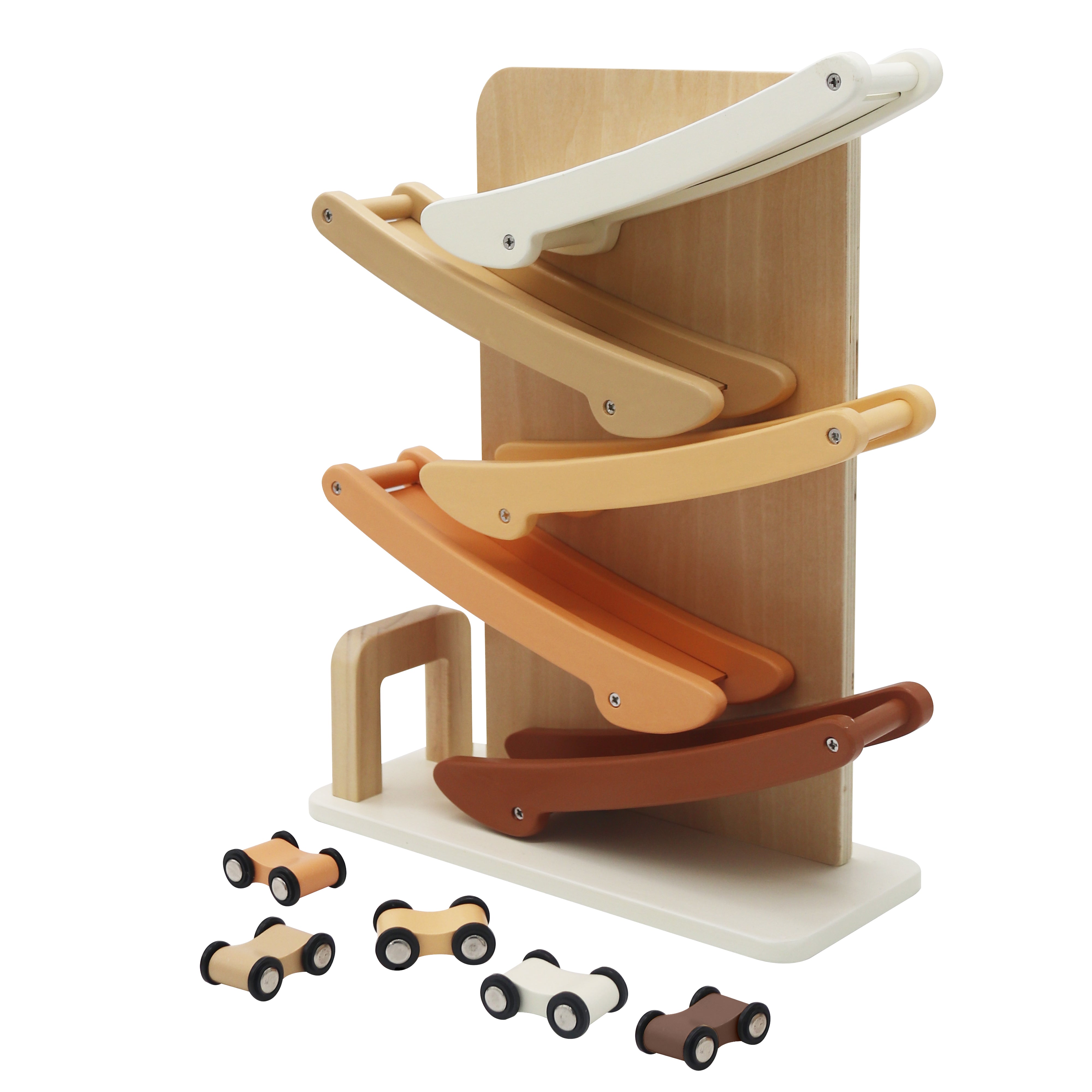 מגלשת מכוניות כולל 5 מכוניות מעץ