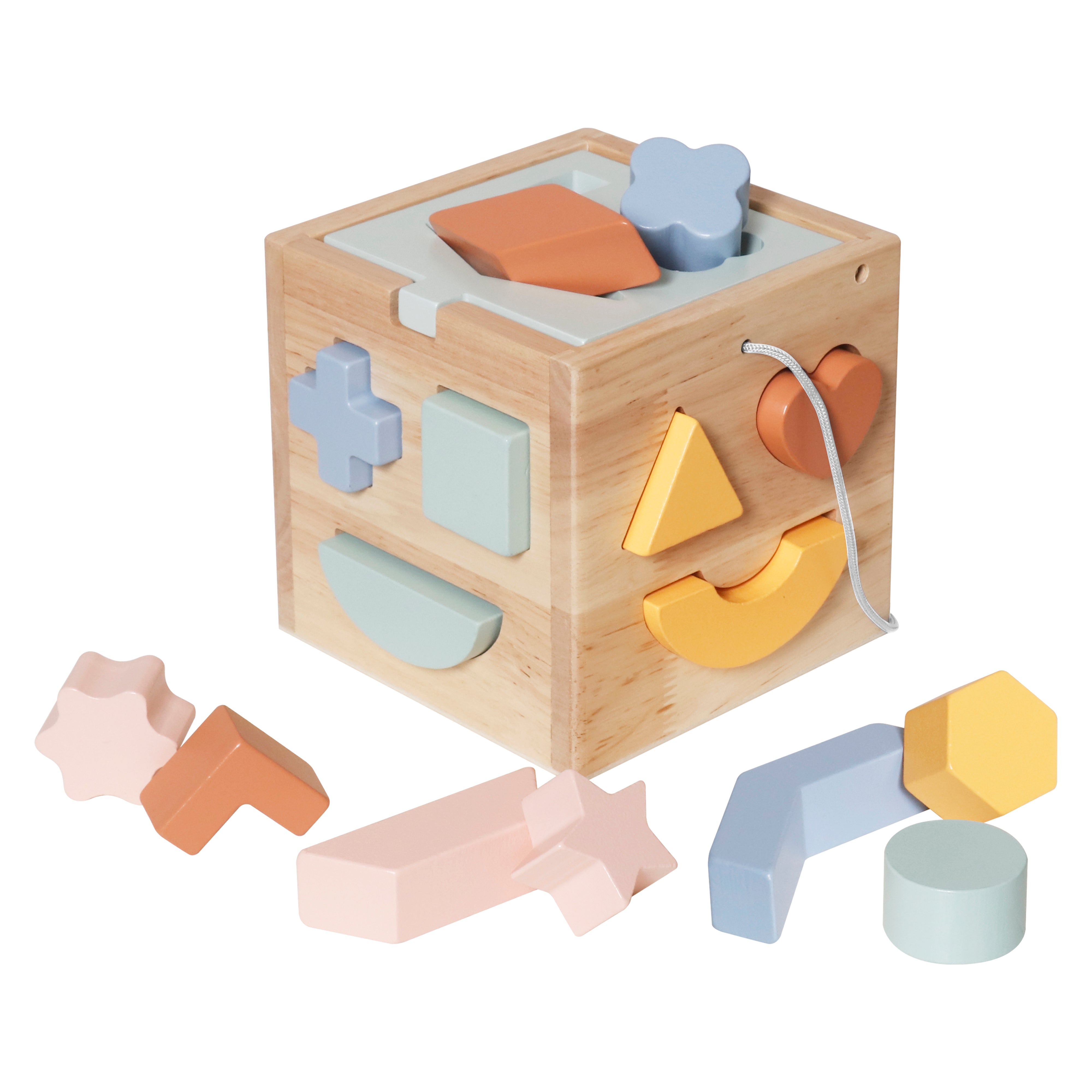 סט 3 צעצועי התפתחות הכולל הך פטיש, מגדל טבעות וקוביית פעילות להשחלת צורות מעץ