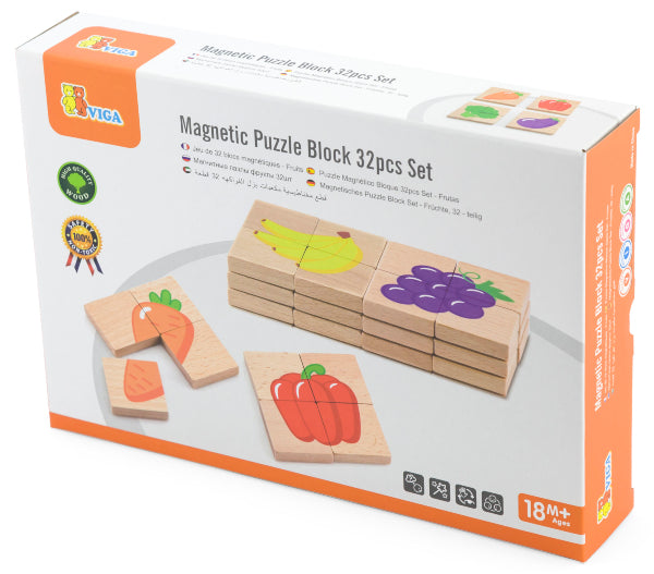 סט 8 פאזלים מגנטיים מעץ - פירות וירקות
