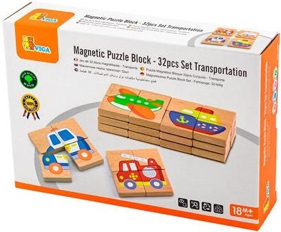 סט 8 פאזלים מגנטיים מעץ - כלי תחבורה