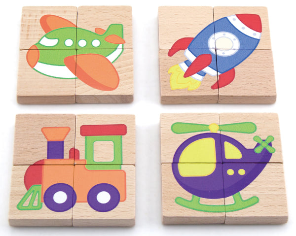 סט 8 פאזלים מגנטיים מעץ - כלי תחבורה