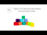 10 קוביות משחק רכות ללימוד צורות, מספרים, בעלי חיים וצבעים
