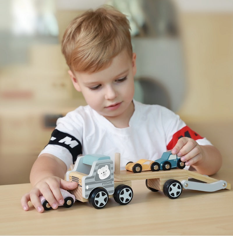 מוביל מכונית דו קומתי+4 מכוניות מעץ